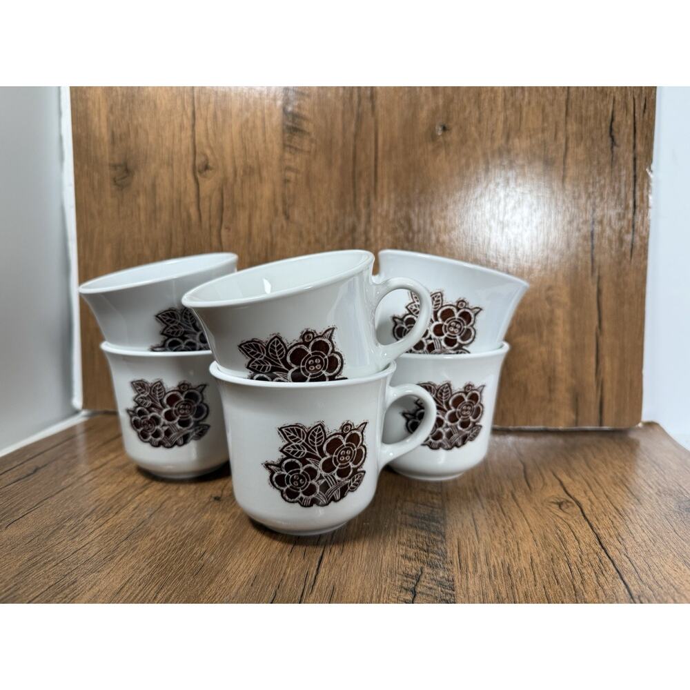 Vintage Corelle BATIK Brown Floral Center Pattern 3" Cups Coffee/tea